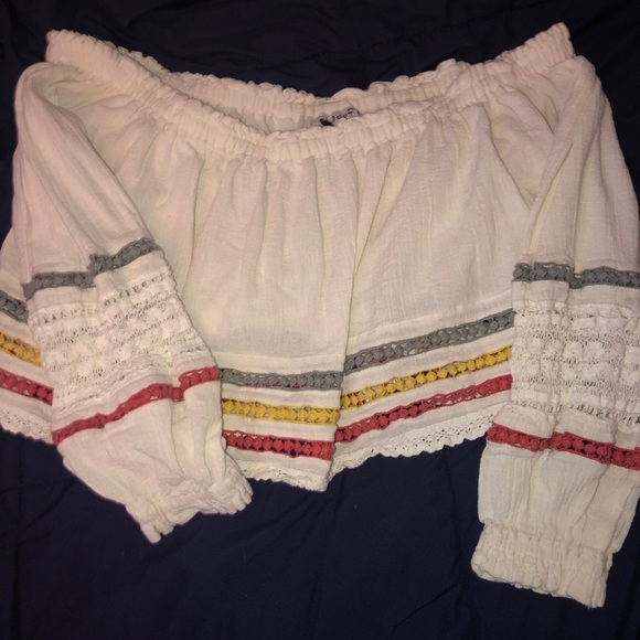 Boho off shoulder cropped peasant top S - Picture 2 of 4